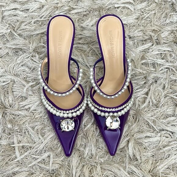 NWOB MACH & MACH Diamond Of Elizabeth Embellished PVC Heeled Mules size 37 - Picture 8 of 14